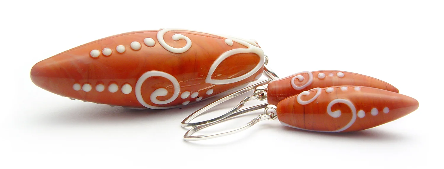 JillSymons.com Lampwork Burnt Orange (terra cotta) Scrolli Pendant - $58