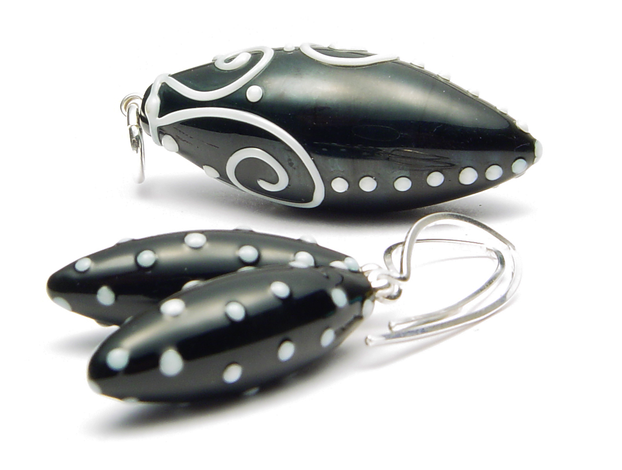 JillSymons.com Lampwork Dotted Black Earrings- $50 Scrolli Black Pendant - $50