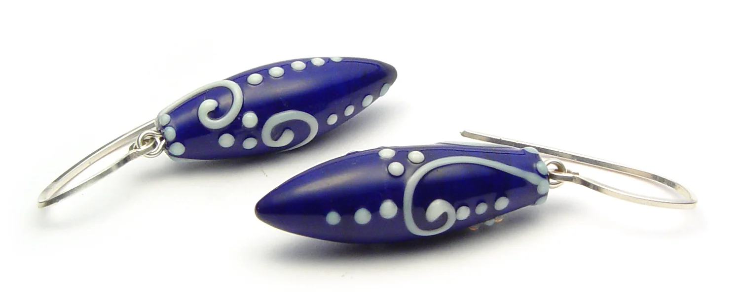 JillSymons.com Lampwork Navy Scrolli Earrings #1 - $50