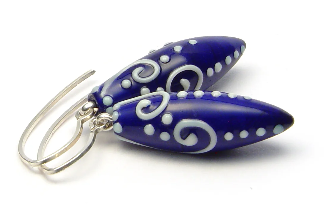 JillSymons.com Lampwork Navy Scrolli Earrings #1 - $50
