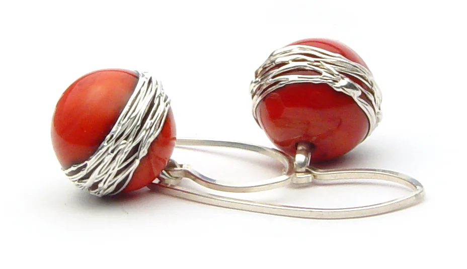 JillSymons.com Lampwork Fused Silver on "Spanish Leather" Earrings - $50