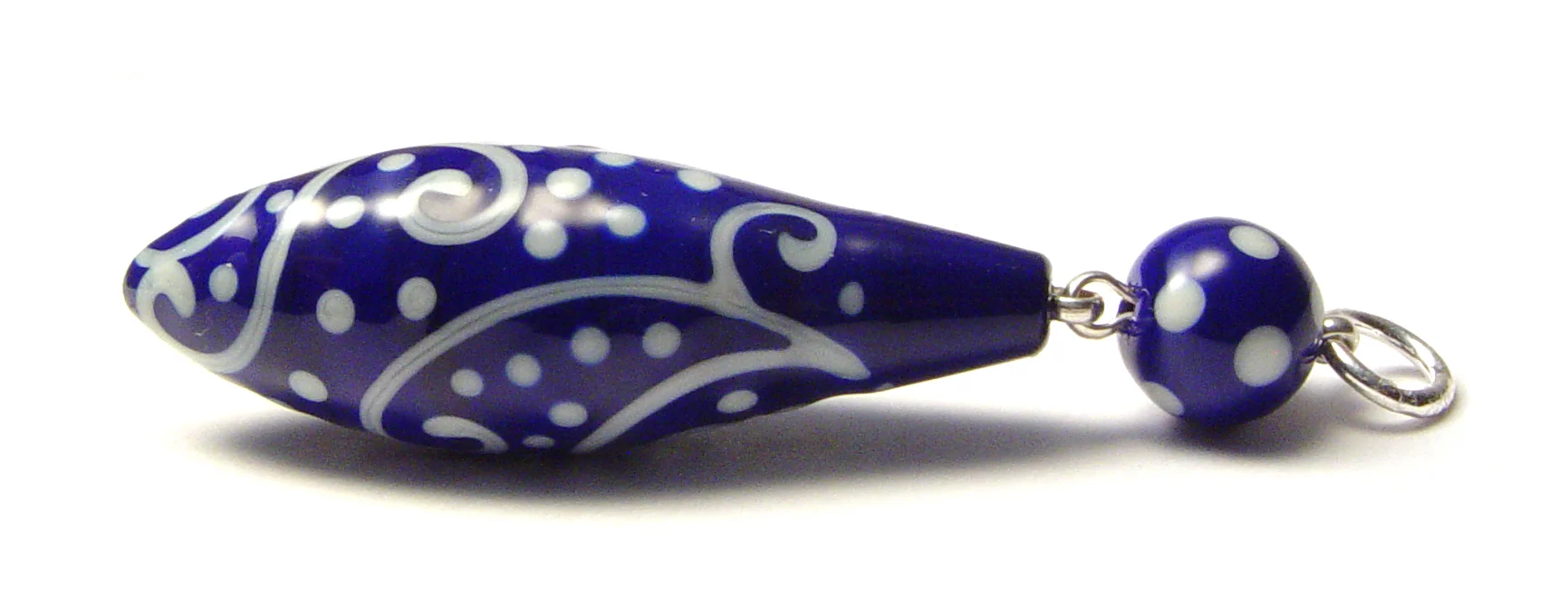 Navy Pod Pendant with Scrollwork - $45 JillSymons.com Lampwork