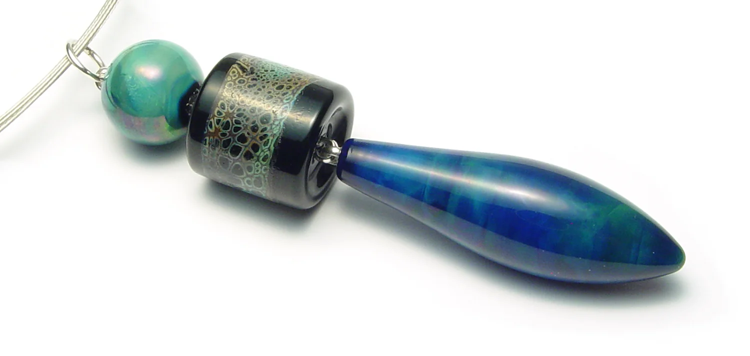 Mighty Blue Triad Pendant - $65 JillSymons.com Lampwork