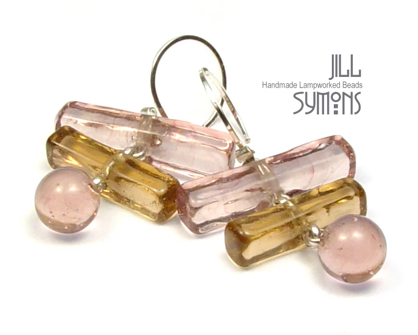 Peachy Pink/Sepia Matchstick Earrings - $58