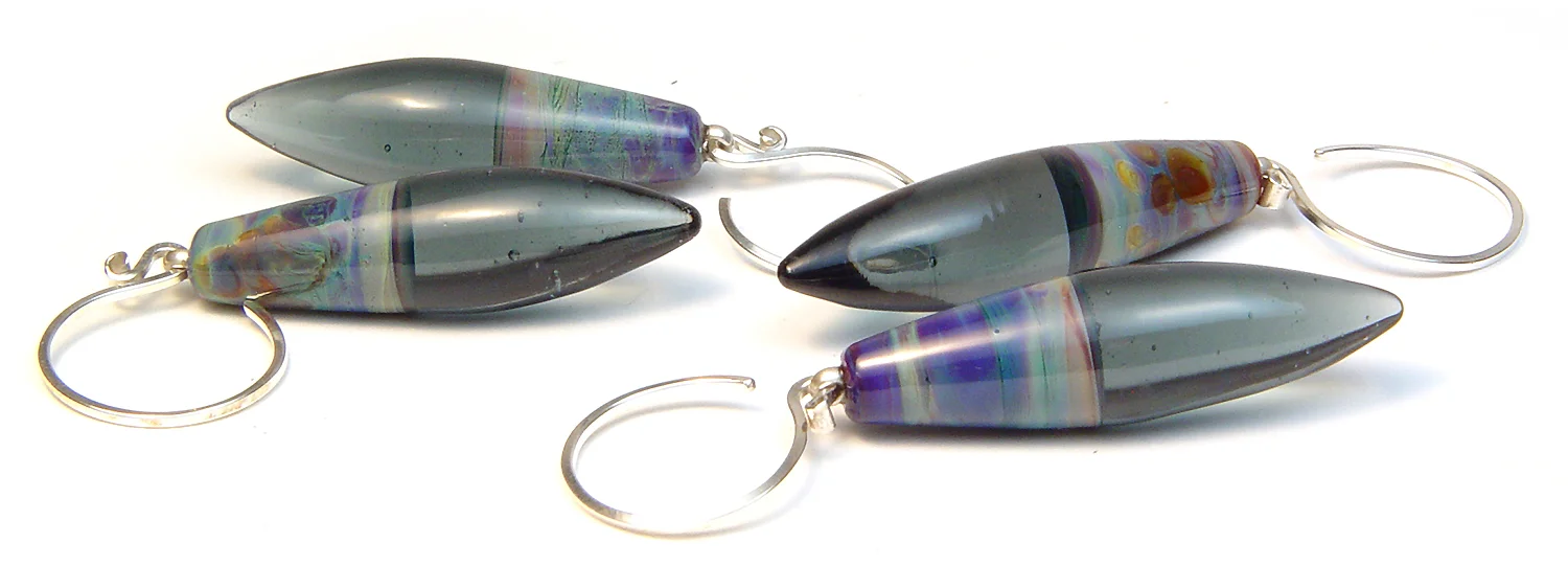 Denim Captoe Style Earrings - $45pr JillSymons.com Lampwork