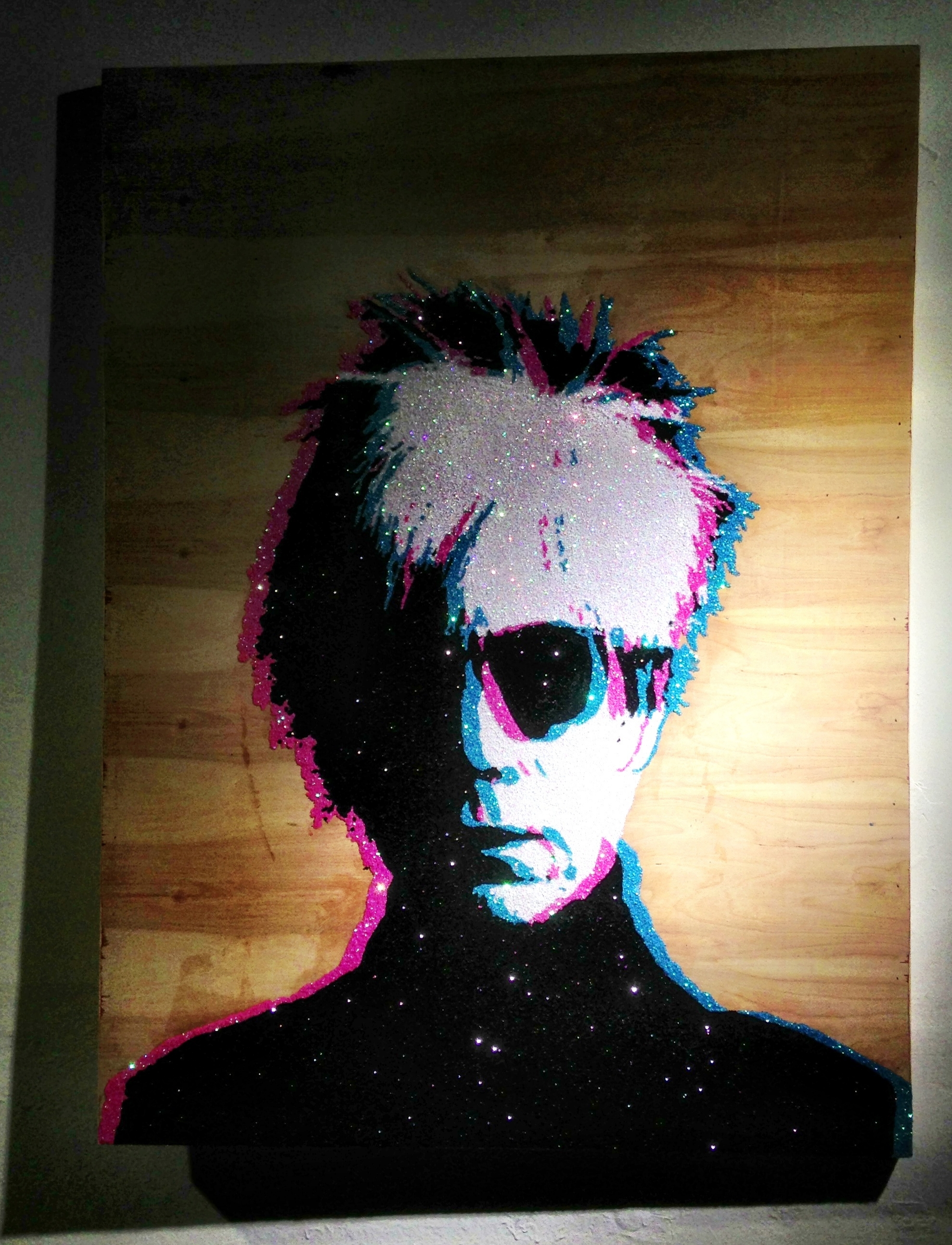  3D Andy  glitter on plywood  30'' x 48'' 