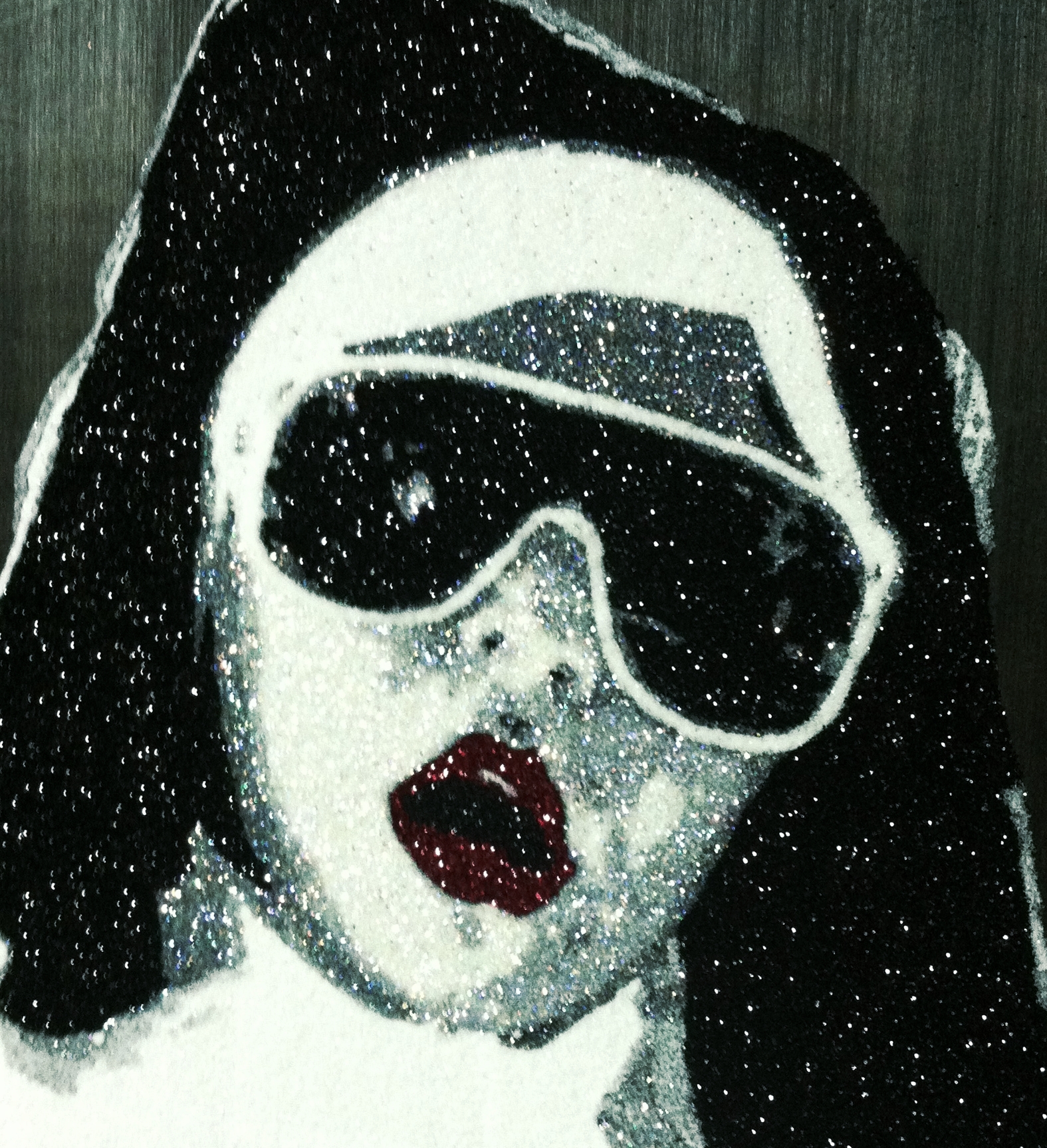  Nun With A Gun #2 Detail  glitter on plywood 