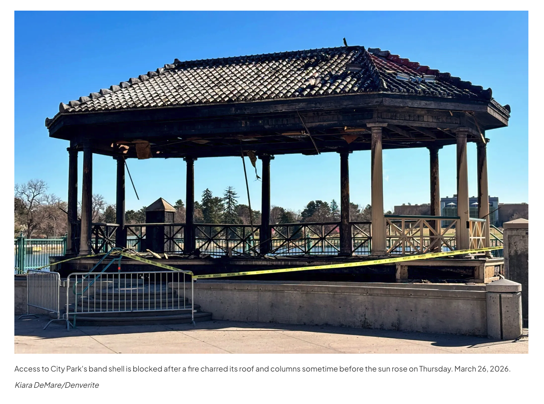 Picture of the City Park Bandshell after it was destroyed in a fire