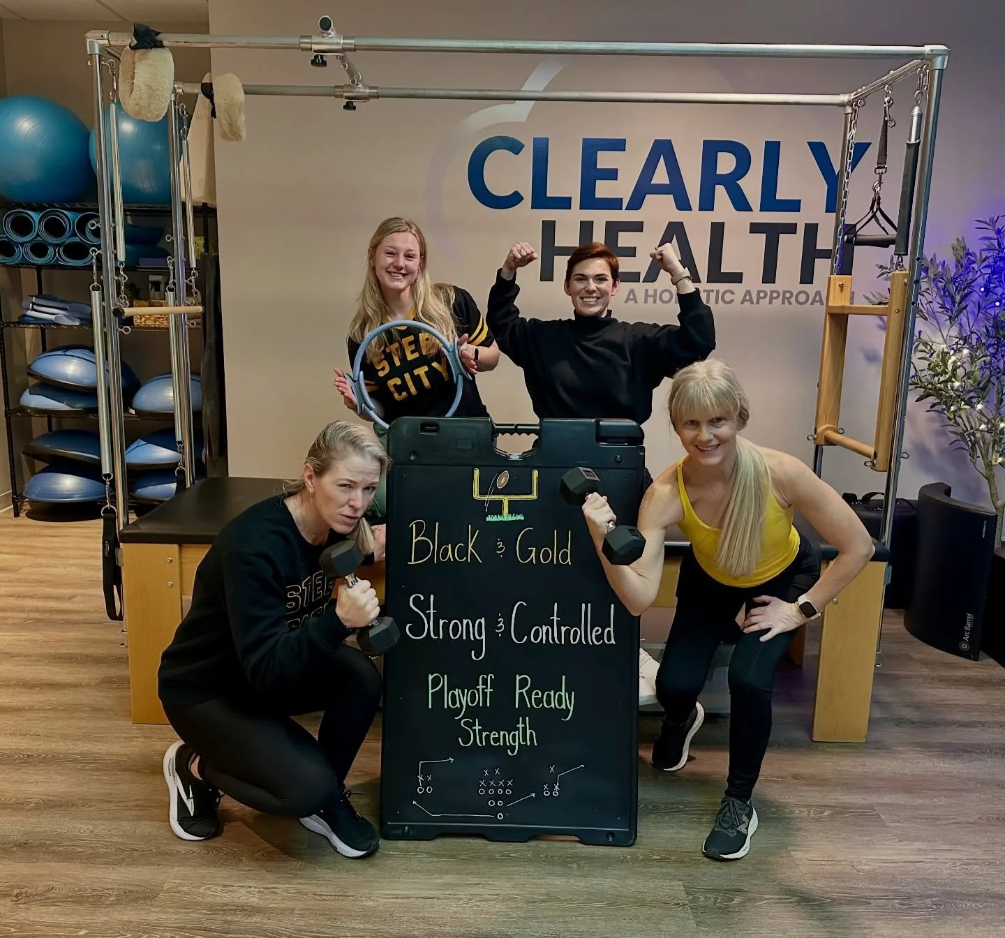 We are playoff ready strong over here at Clearly Pilates? Are you? Join our clearly strength weight lifting classes! Tuesdays, Thursdays, and Sundays!
#pilatestudio #pilatesfootball #steelersplayoff