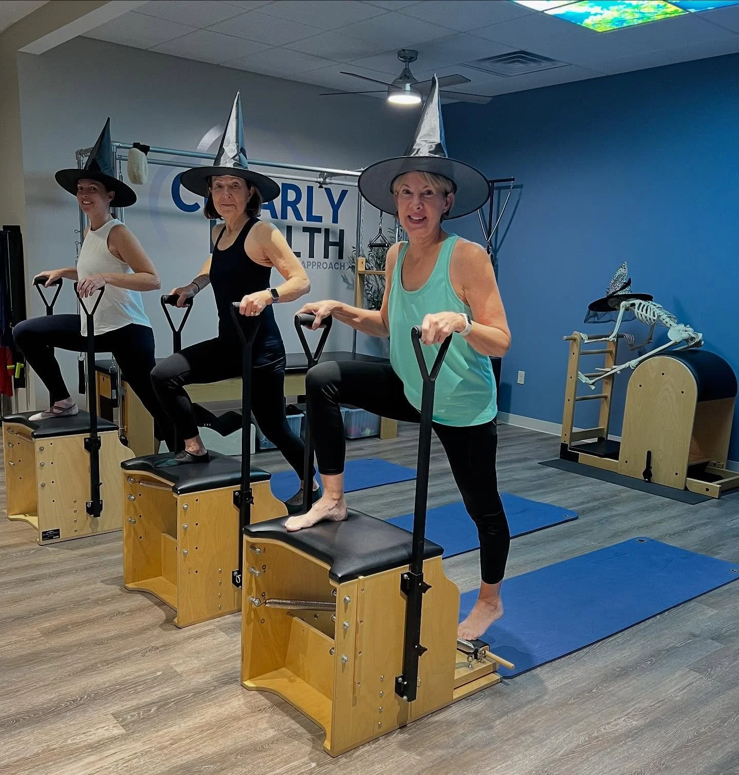 Double, double core and trouble&mdash; our Pilates witches 🧙&zwj;♀️are brewing up some serious chair magic 🪄 this Halloween!🎃 👻💪🏼 #clearlypilates #chairpilates #halloween #sewickleyshops #workoutsforwomen