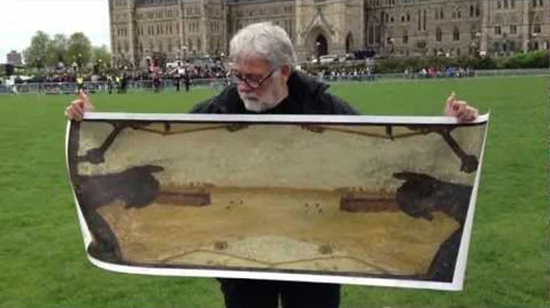 Allan Mackay displays a work he later destroyed on Parliament Hill