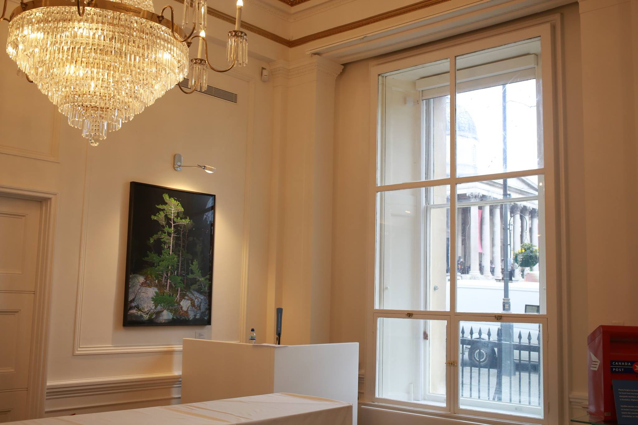 Whites Pines, 2011 & Go Home Bay, 2011 (not pictured), permanently installed at Canada's High Commission in London. (National Gallery through the window)