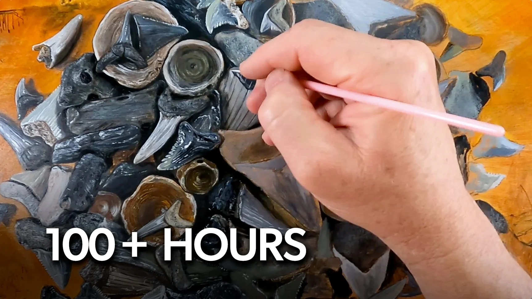 Timelapse Painting Process Video - Shark Teeth + Fossils + Relaxing Commentary 