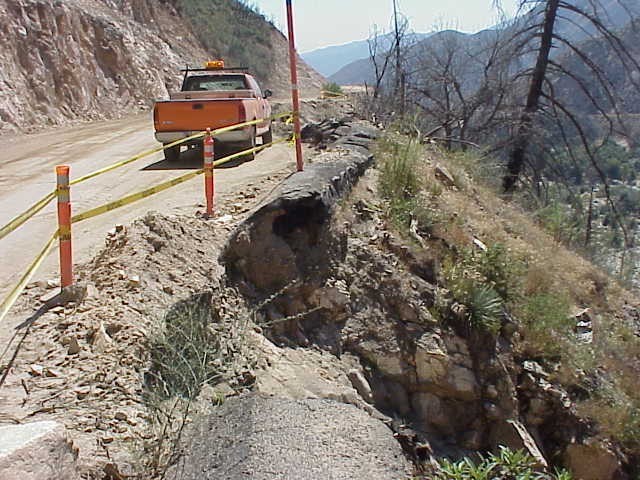 A Cal-Trans truck on Highway 39 in Azusa, CA, near the spot where my father-in-law's truck went off the road.