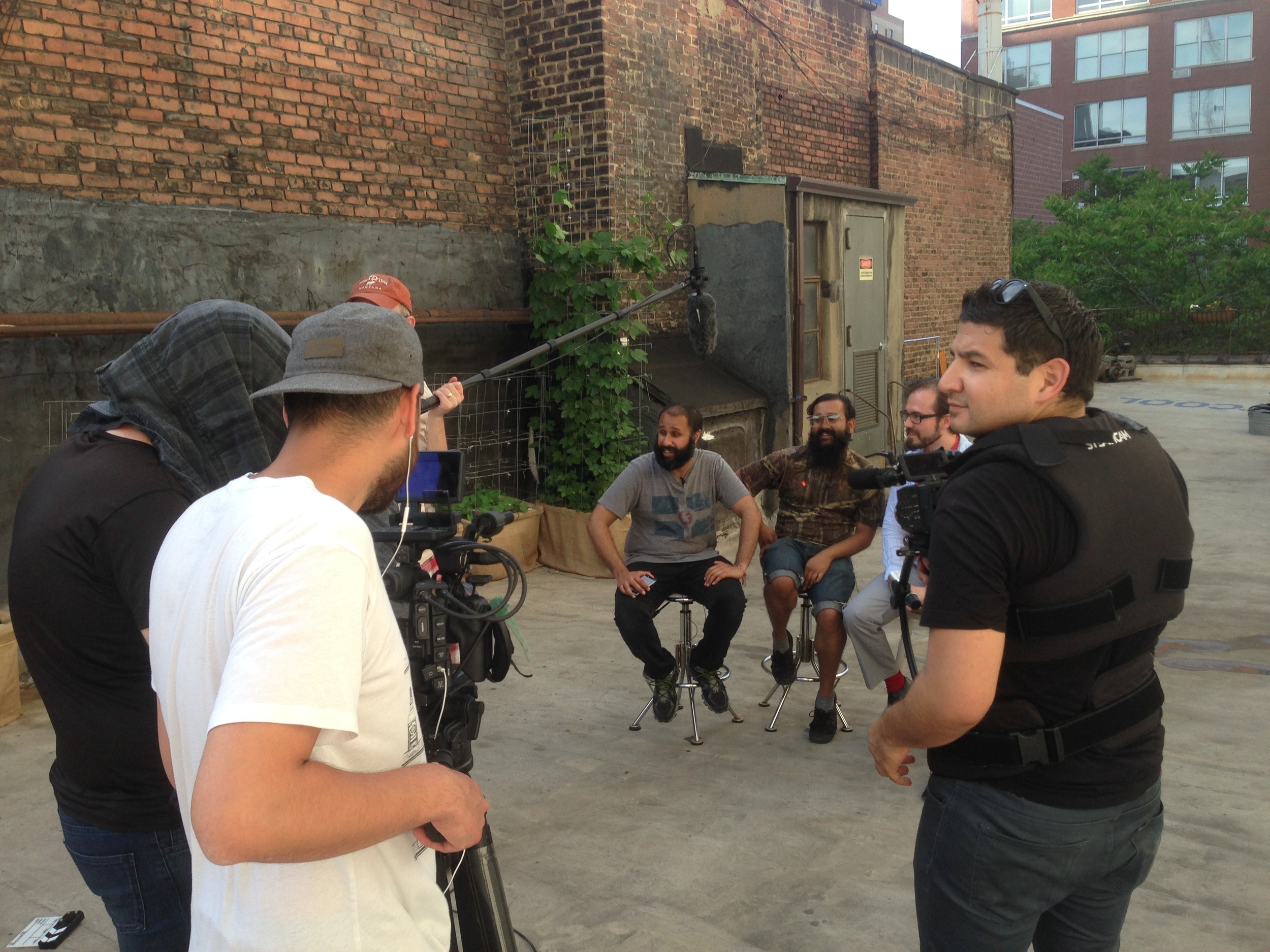  Cesar wearing a SteadiCam vest on the roof of Babycastles, NYC. 