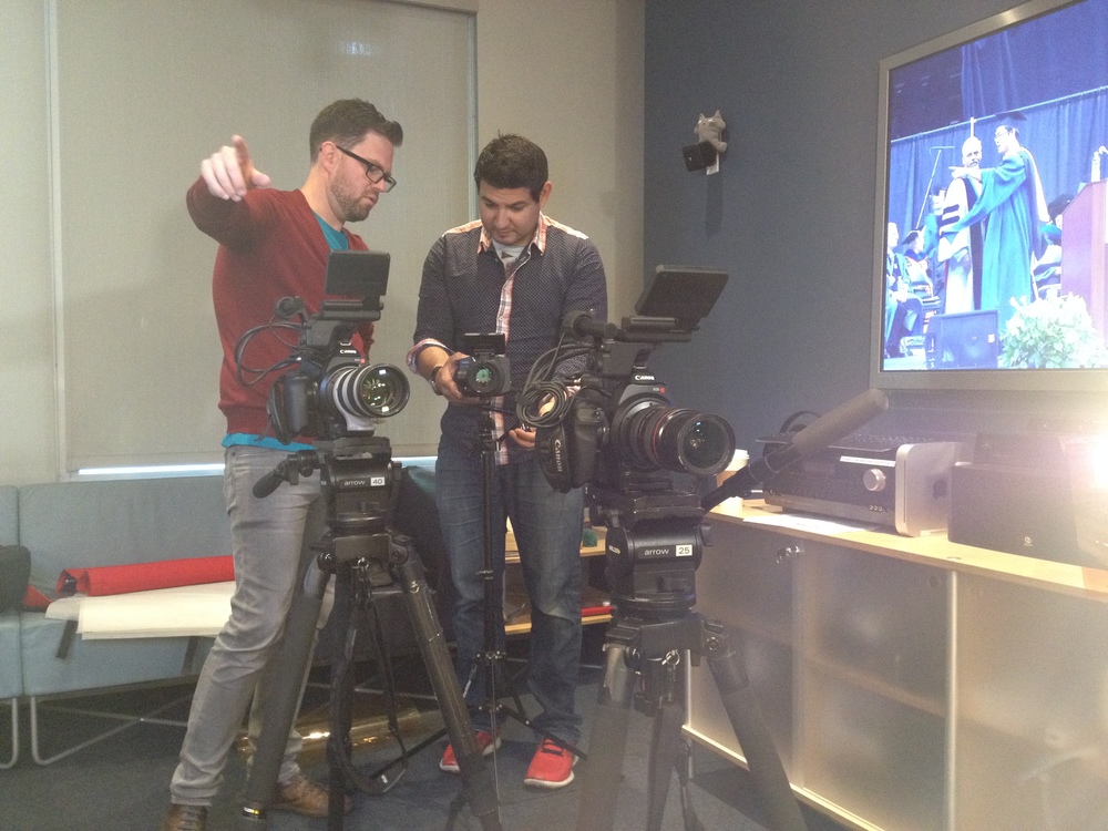  Jason and Ryan get the setup just right at the NYU Game Innovation Lab. 