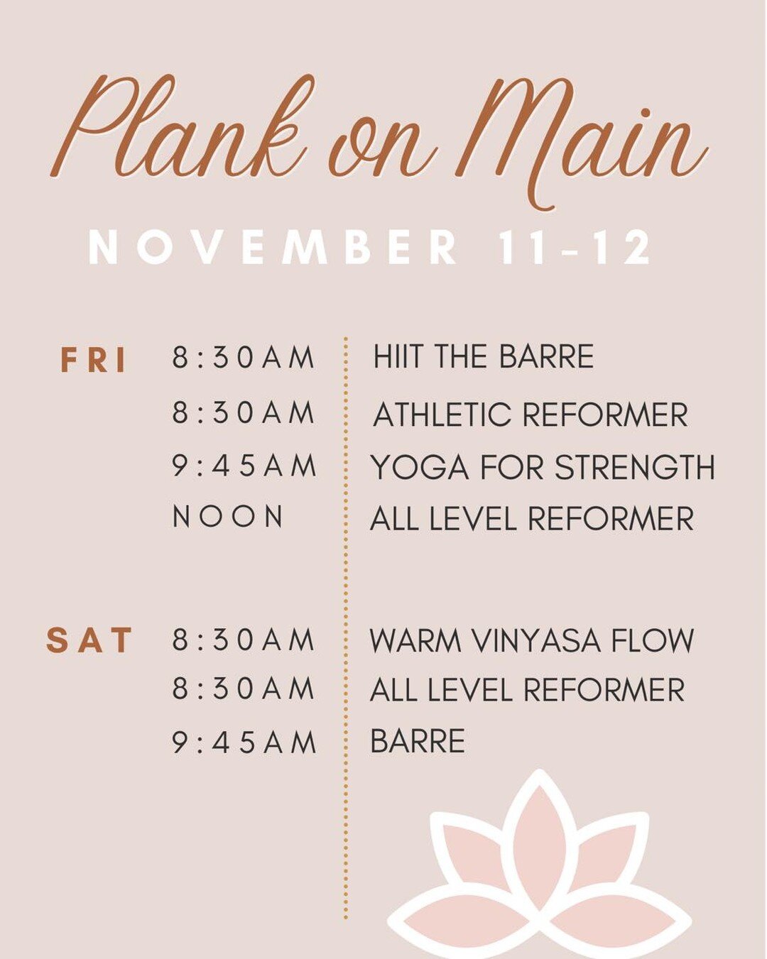 ✨ November 11-12th 🍁

#plankonmain #barredanville #barre #plankon #mainstreetdanville #fallfitness #yogadanville #downtowndanville #hiitthebarre #vinyasaflow #yogaforstrength #ThankthePlank #reformer