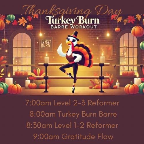 🍁 Join us Thanksgiving morning for one of these great offerings!  Book in now to save your spot, as space is limited. 

#plankonmain #fitness #pilatesdanville #yogadanville #reformerpilates #barre #reformerdanville #barredanville