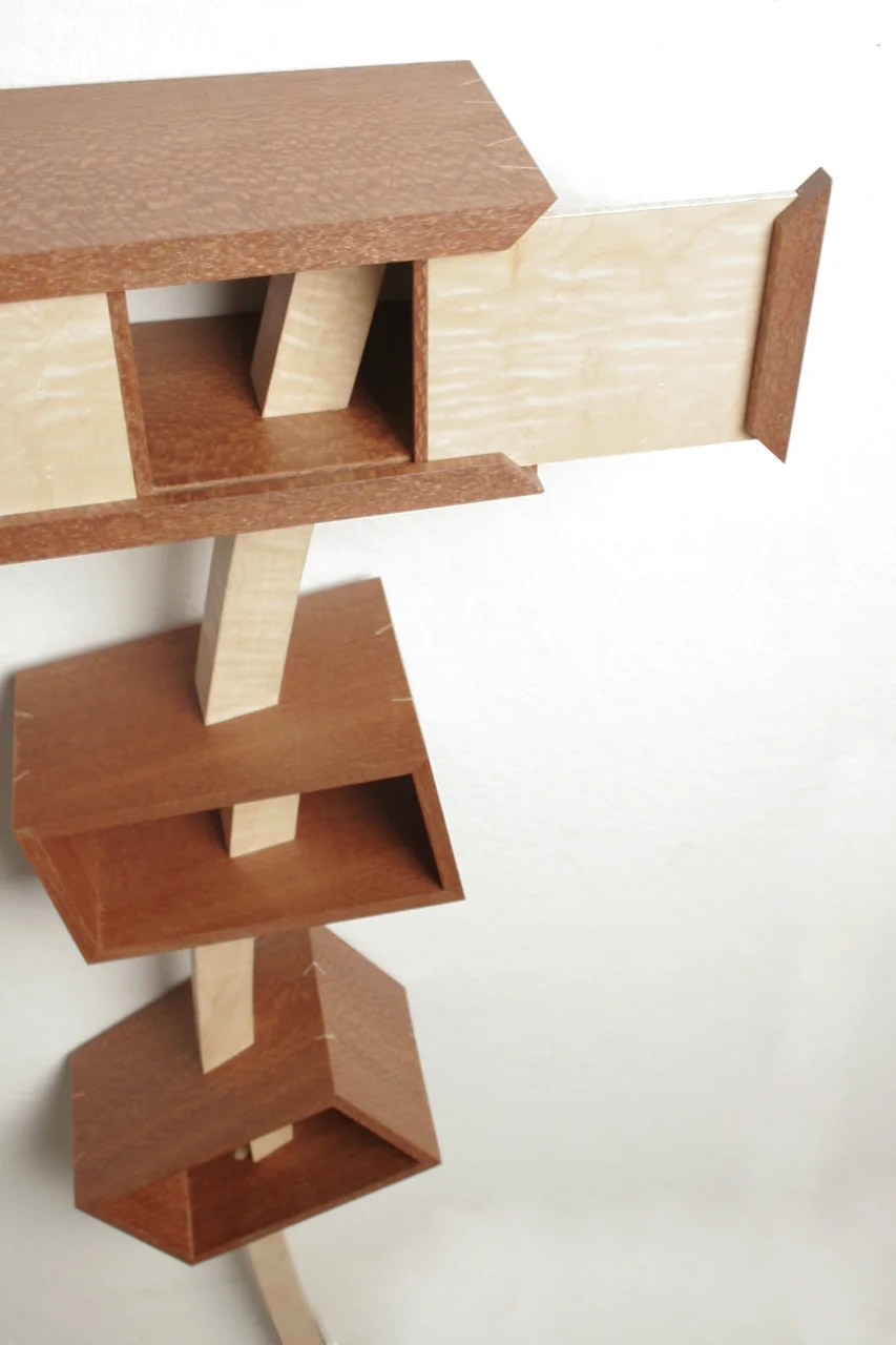 Leg A or B (Detail), 2009 27 ½” x 6” x 40” Leopard wood, Curly Maple veneer, Poplar