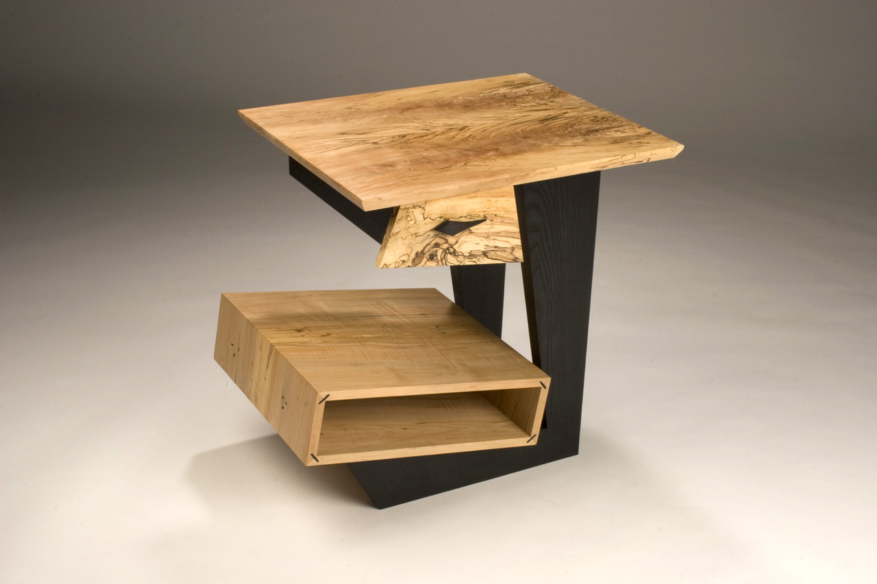    Spalted Maple End Table,  2008  

 23’’ x 19’’ x 23 ½’’&nbsp;
Leather dyed Ash, Spalted Maple 