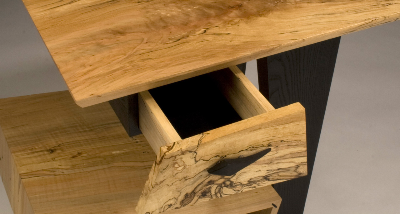    Spalted Maple End Table (Detail),  2008  

 23’’ x 19’’ x 23 ½’’&nbsp;
Leather dyed Ash, Spalted Maple 