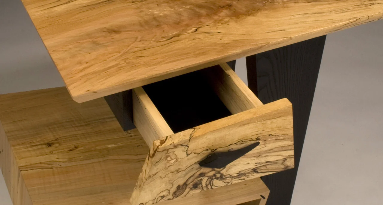 Spalted Maple End Table (Detail), 2008
23’’ x 19’’ x 23 ½’’
Leather dyed Ash, Spalted Maple