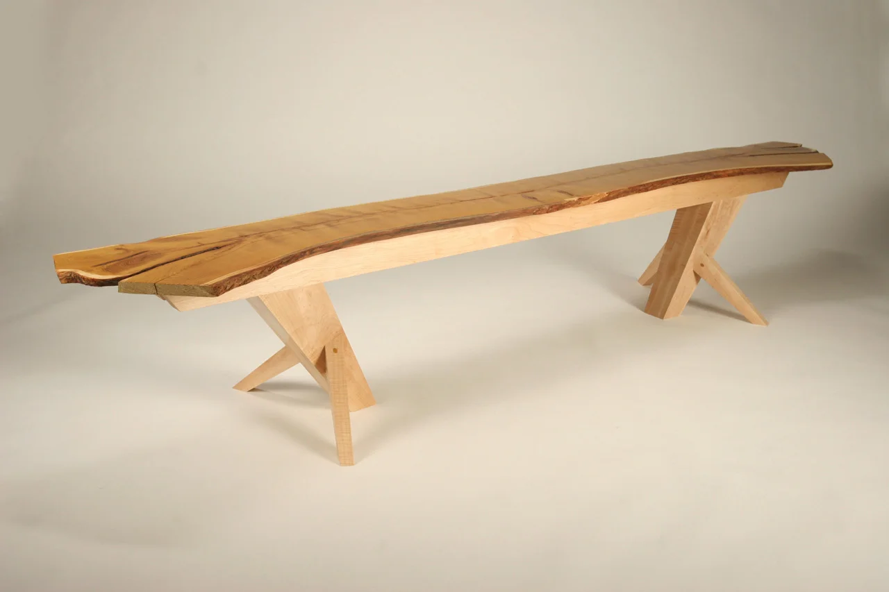 Osage Bench, 2008
8’ x 15’’ x 18’’
Osage book-matched slaps, Curly Maple