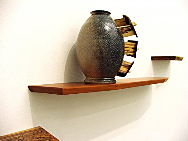 Vase with Drawers, 2009 6 ½’’ x 5 ¼’’ x 7 ¾’’ Wenge, Spalted Maple, Stoneware Cone 10 Salt Fire, Sprayed Glaze