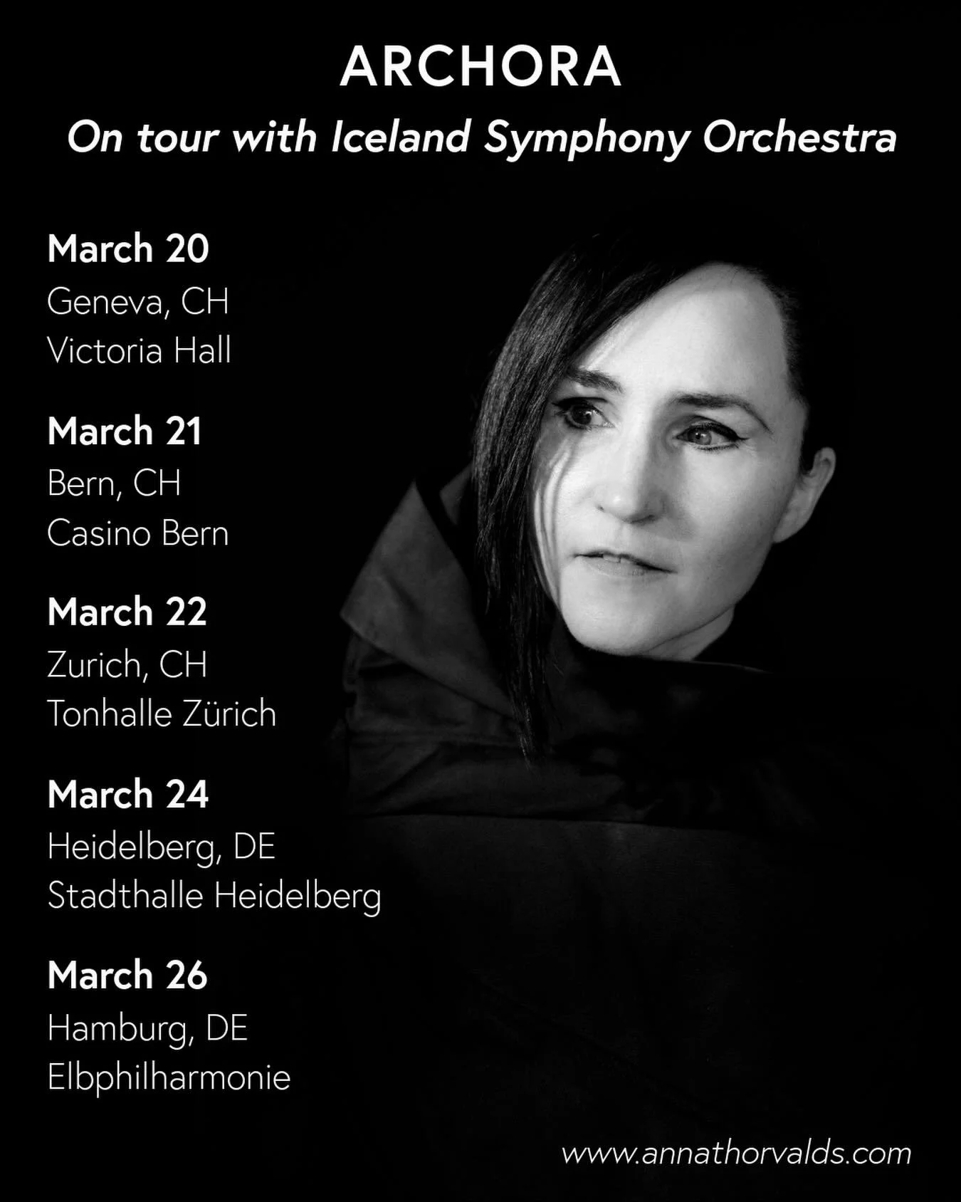 I will be on tour with the wonderful @icelandsymphony in Switzerland and Germany, starting in Geneva this Friday and ending in Hamburg on March 26 - ARCHORA will be on the program and I will be giving pre- or post-concert talks at each venue

20/3 in