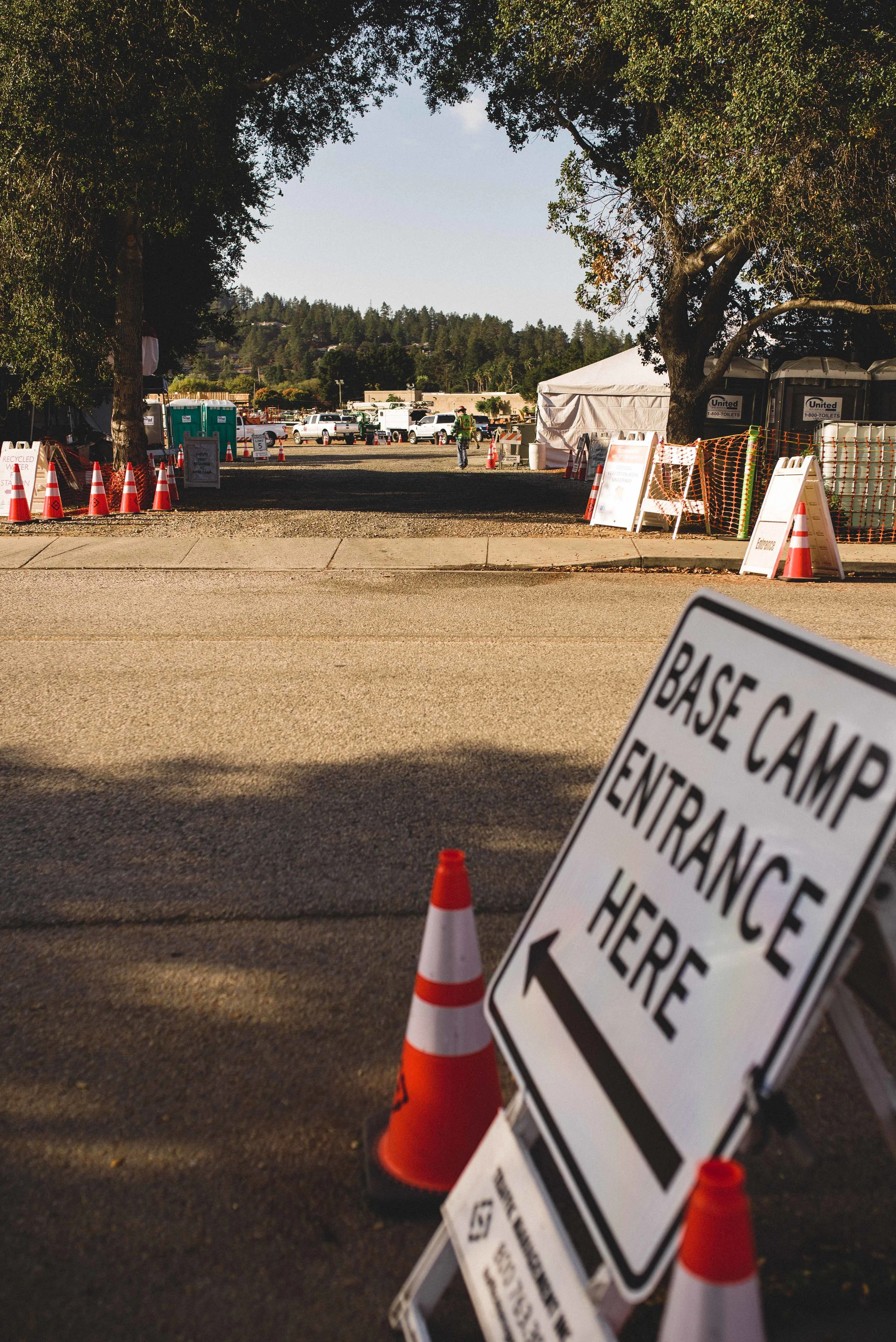 September - November, 2018, Pacific Gas and Electric and contract tree workers had a basecamp set up in Scotts Valley, California.