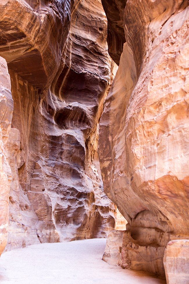 in the cavern of Petra headed towards the famous Treasury