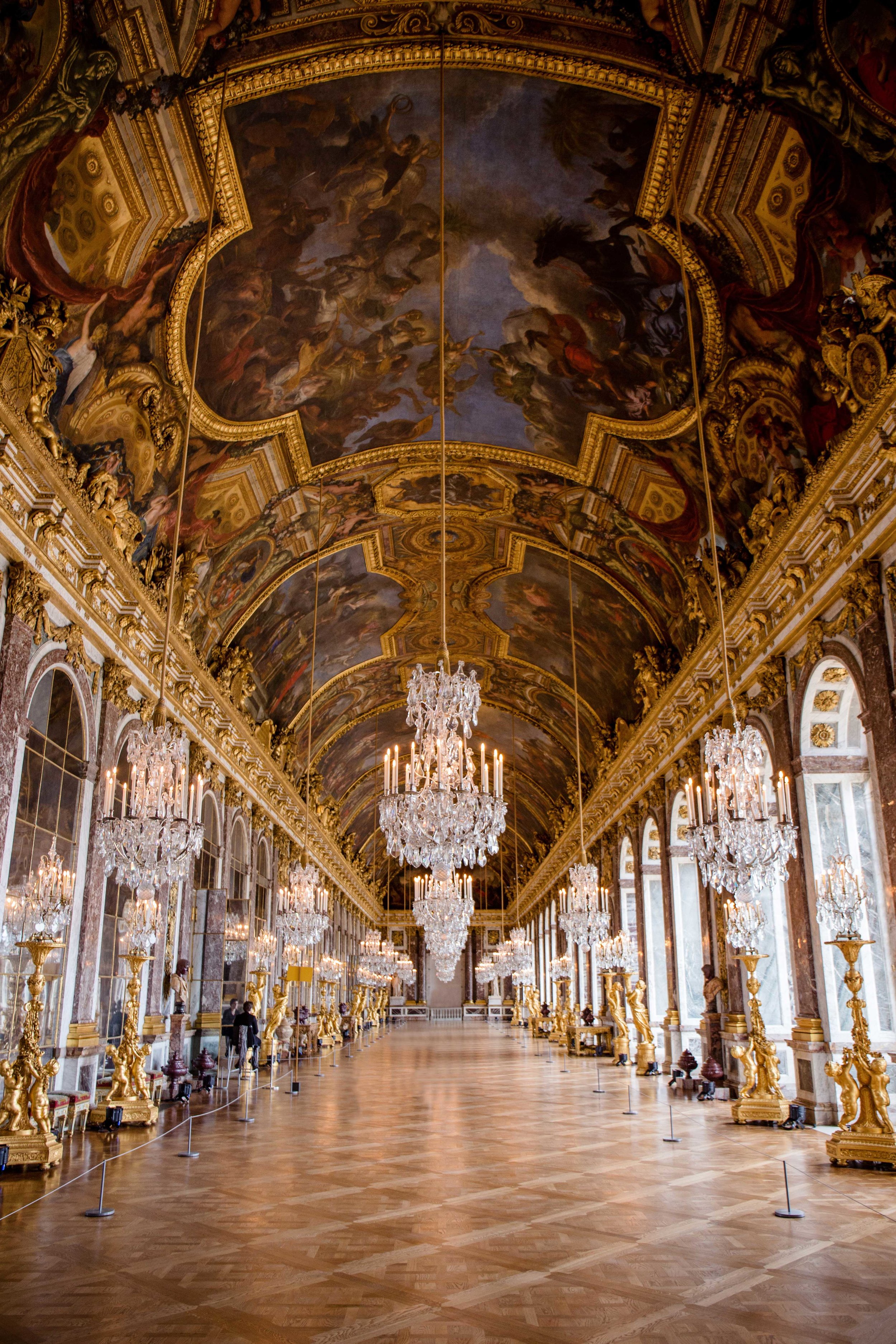We were the fifth people in line to enter Versailles and so I was able to capture this stunning picture of the Hall of Mirrors. When I was last in Paris 10 years ago, they were doing reconstruction work in this room and everything was covered up--so it was exciting to spend some quiet time alone in the room before the crowds of people arrived.