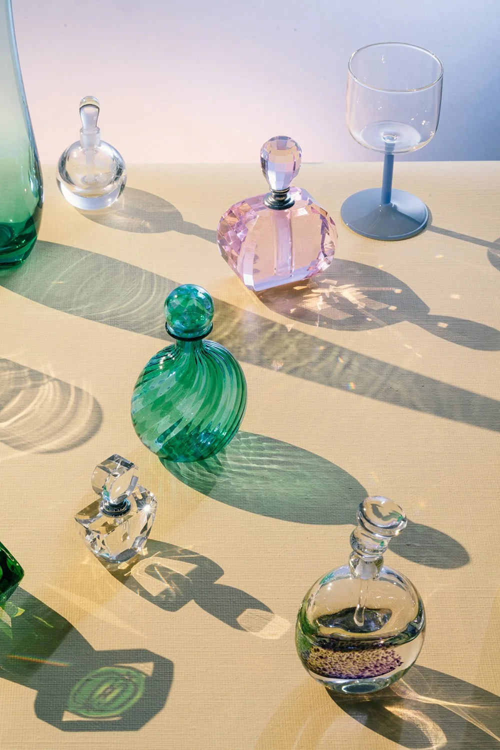 Perfume bottles in a styled studio photography shoot
