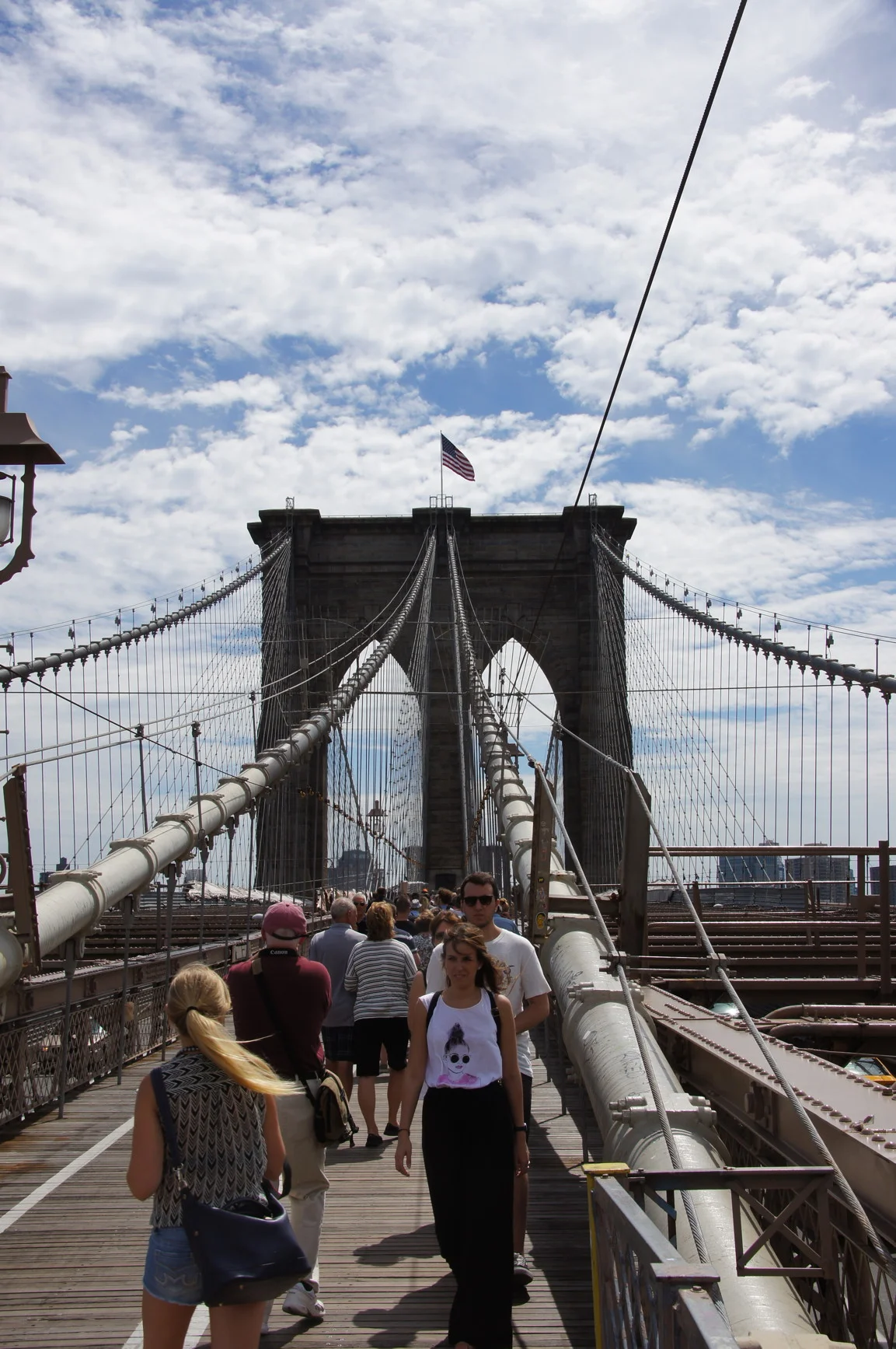 Walking over the Brooklyn Bridge