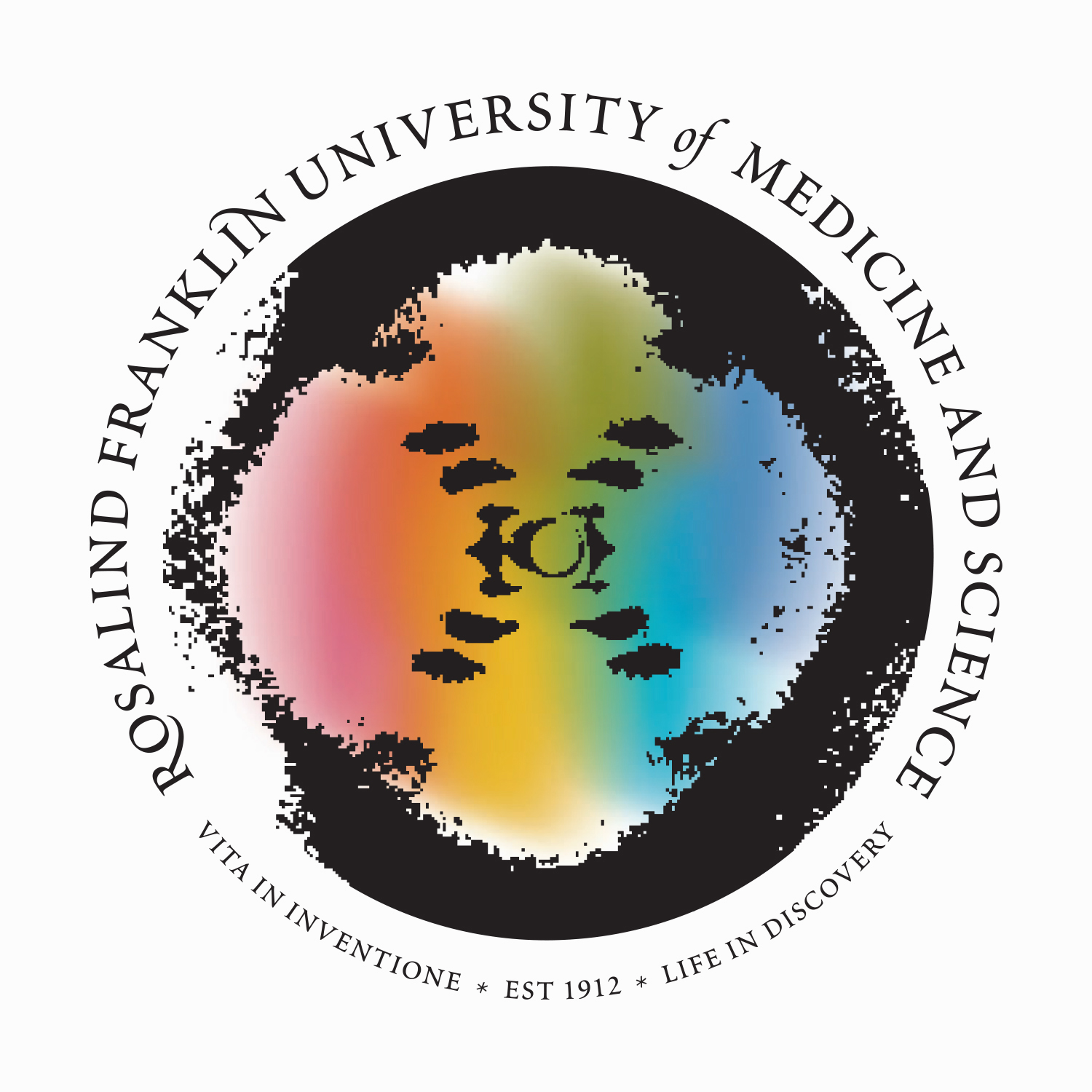 The logo utilizes Photo 51 - the image of DNA that Franklin was the first to capture. The spectrum signifies x-ray crystalography, the process she used to capture the image.