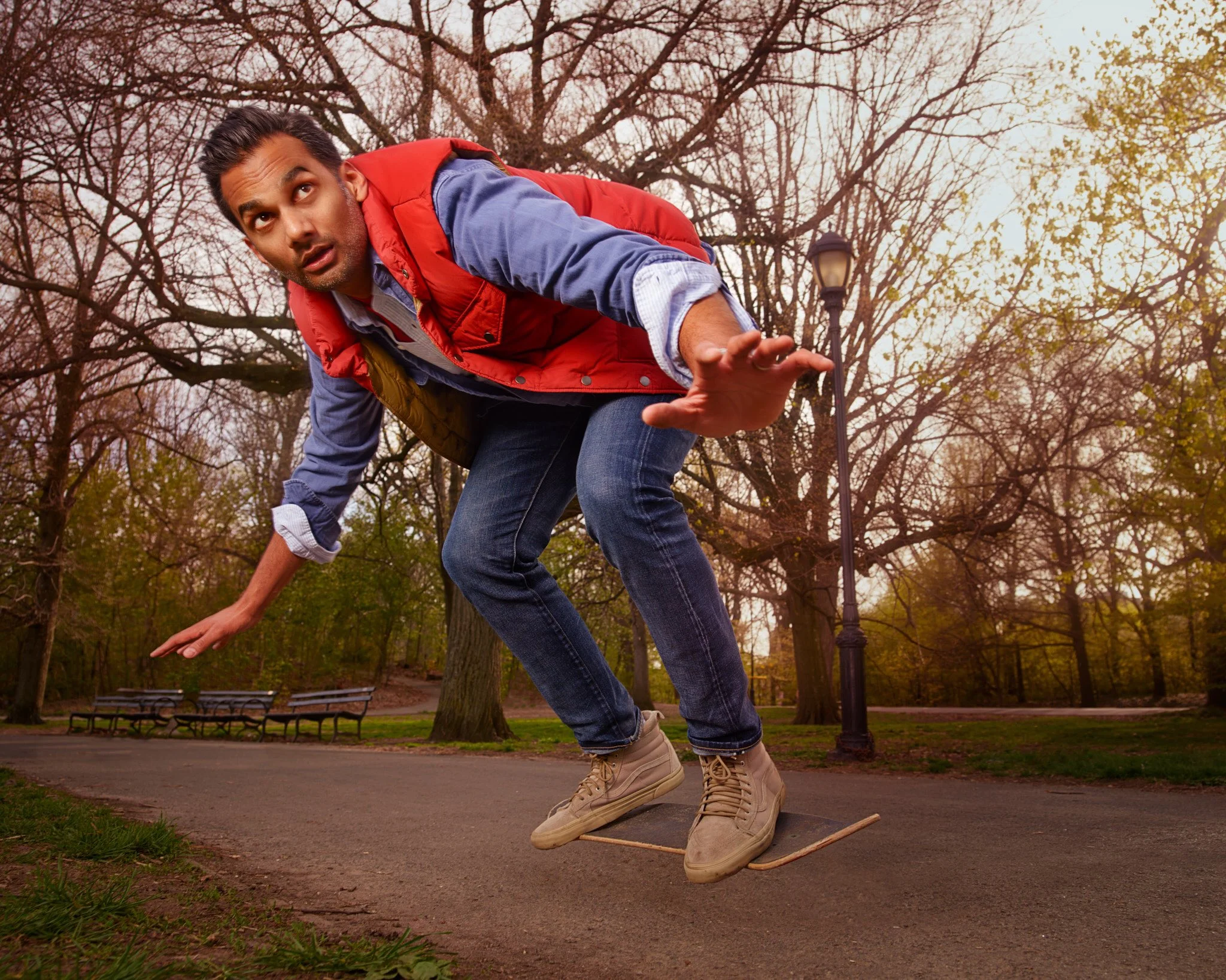 Ali Mattu riding a Back to the Future hoverboard for Bill Wadman's 2017 365 Portrait project