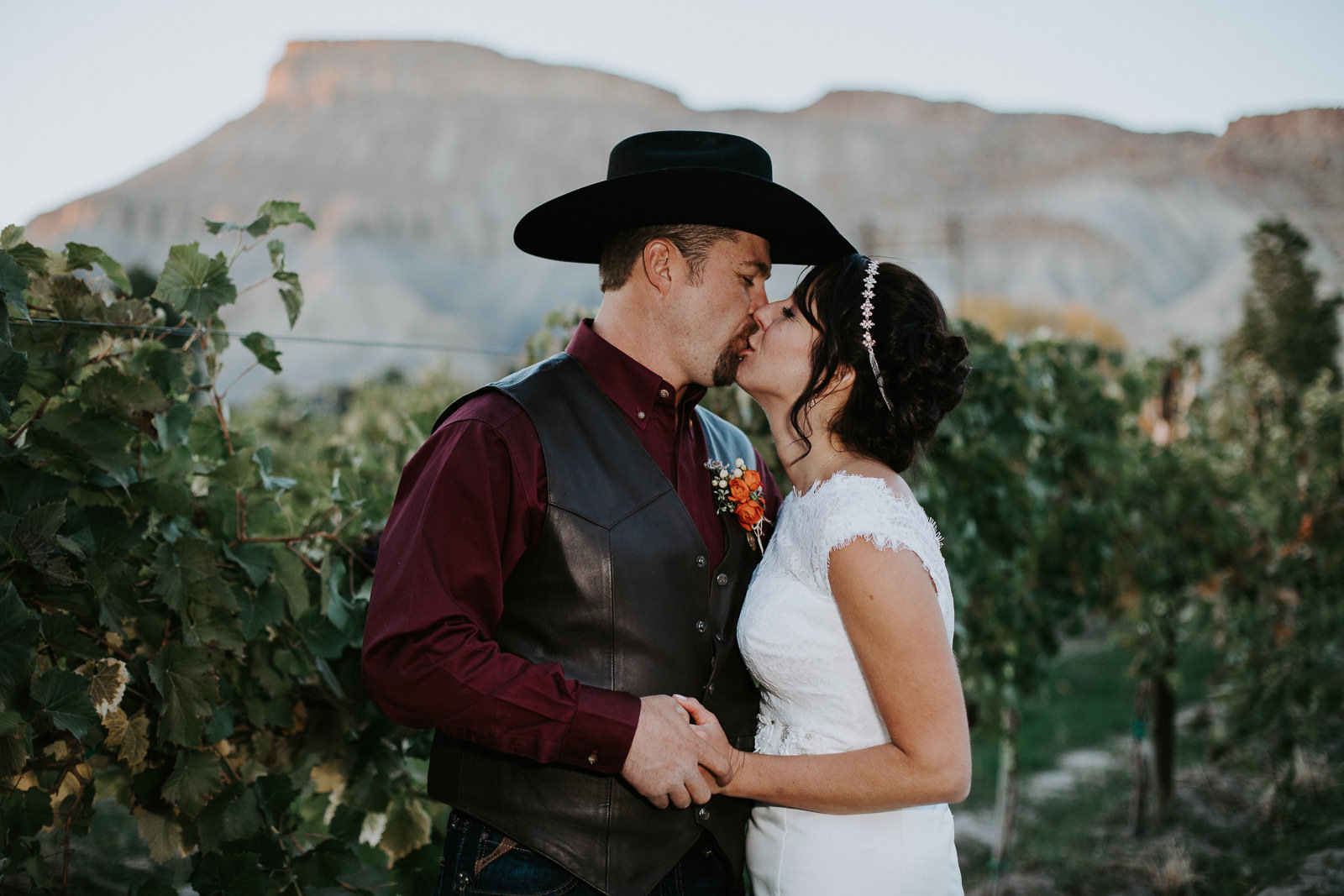 Vineyard winery wedding bride groom Palisade Colorado