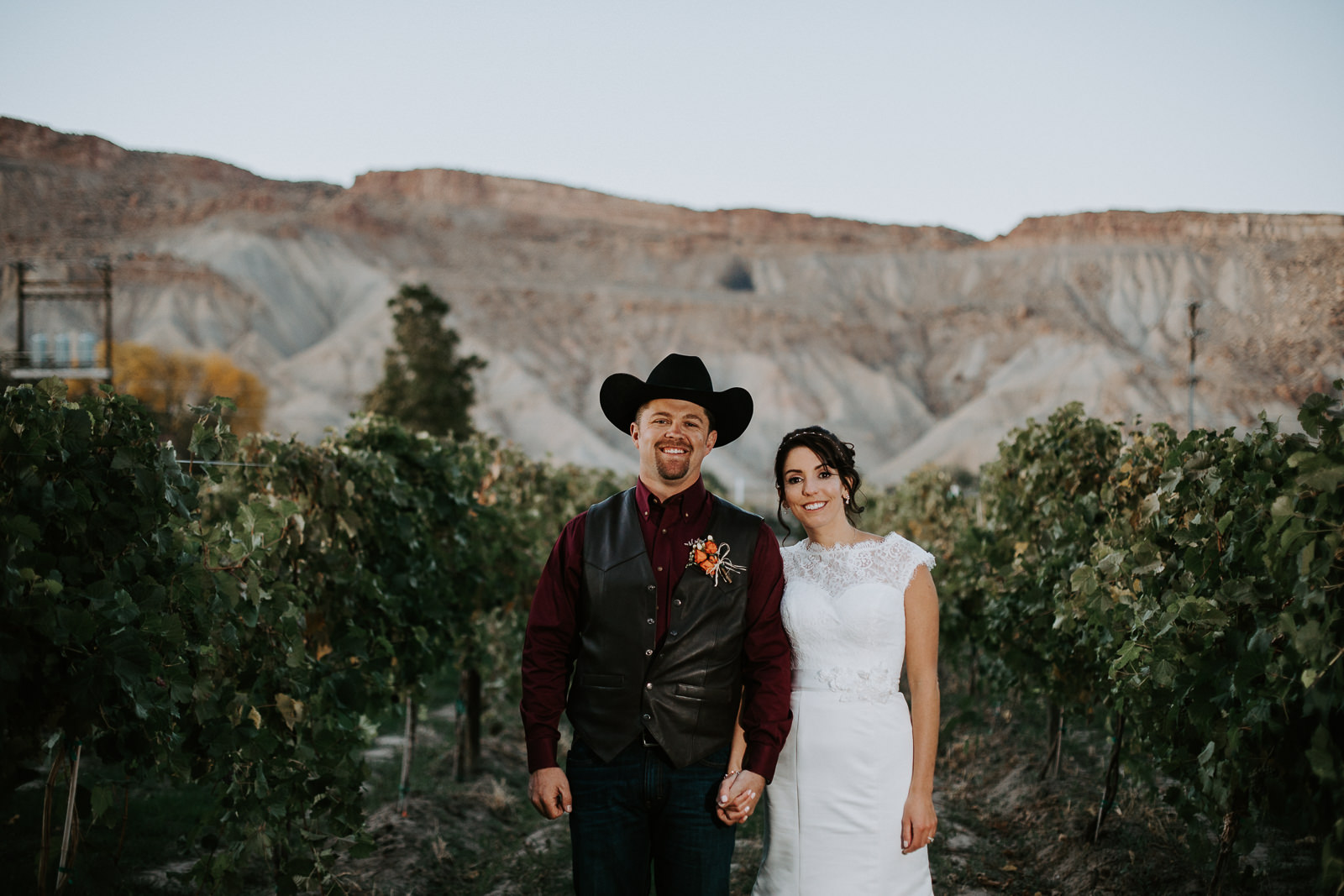 bride groom portrait wedding Palisade Colorado Mount Garfield bookcliffs vineyard