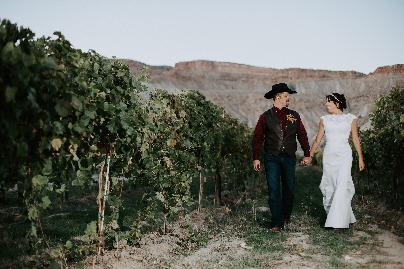 bride groom portrait wedding Palisade Colorado Mount Garfield bookcliffs vineyard