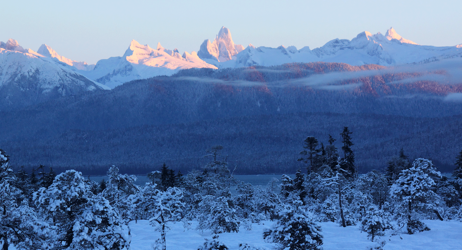 Looking from Mitkof Island east to the Coast Mountains.
