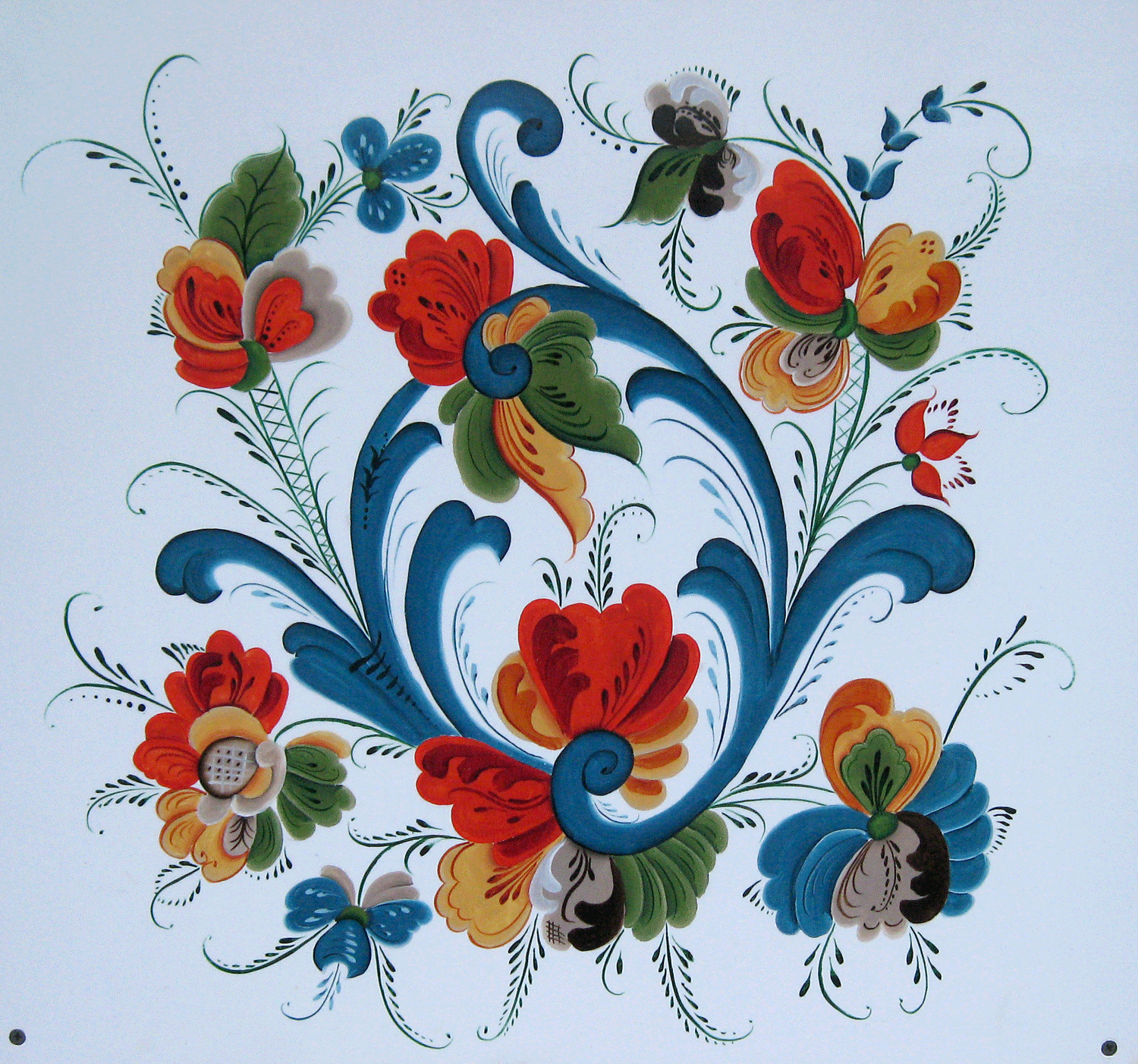 Rosemaling on a Petersburg, Alaska storefront painted by Muskeg Maleriers.