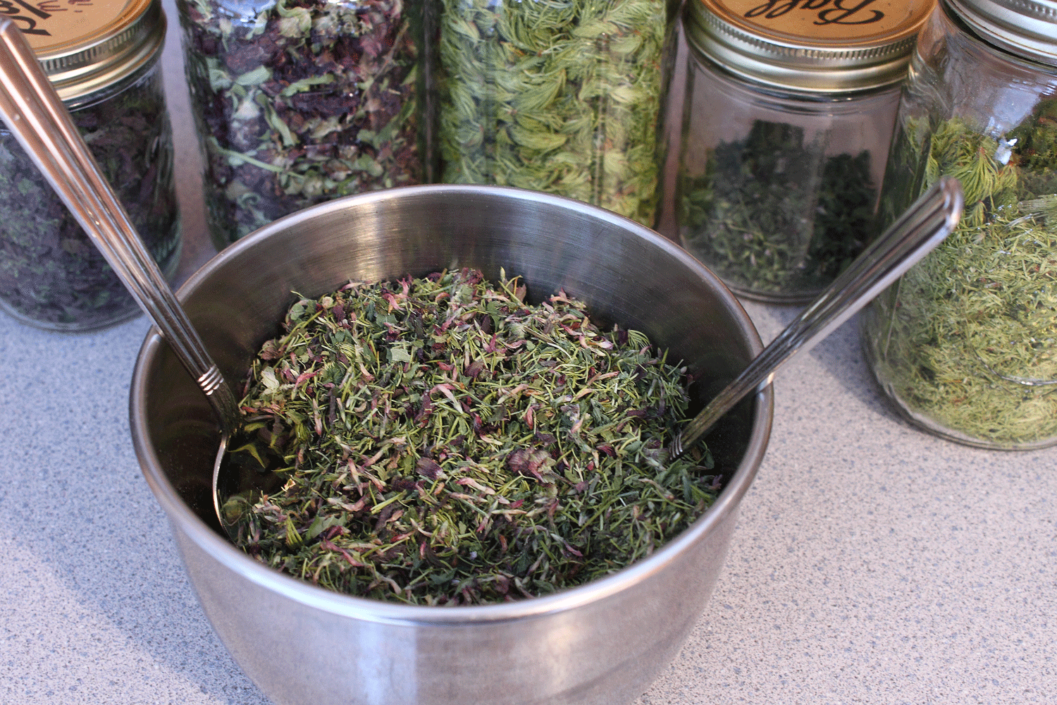 Mixing wild herbal tea.
