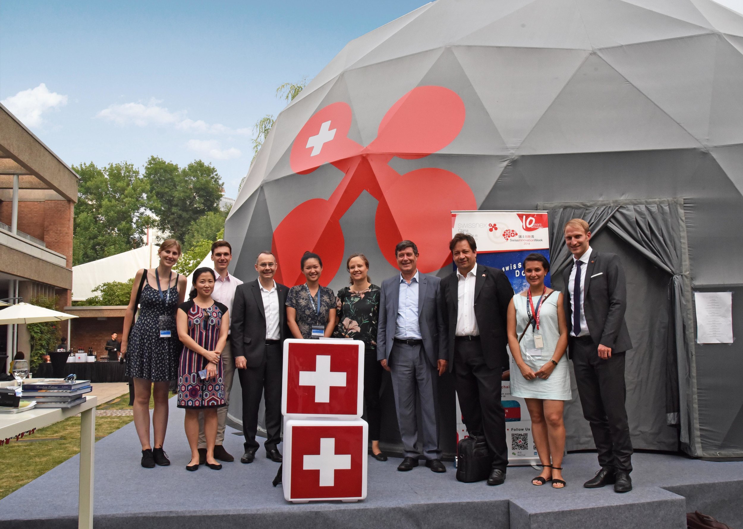 The swissnex team with Swiss State Secretary for Education, Research and Innovation Dr. Mauro Dell'Ambrogio, joined by Dr. Beatrice Ferrari, Mr. Jonas Thürig and Mr. Laurent Feuz.