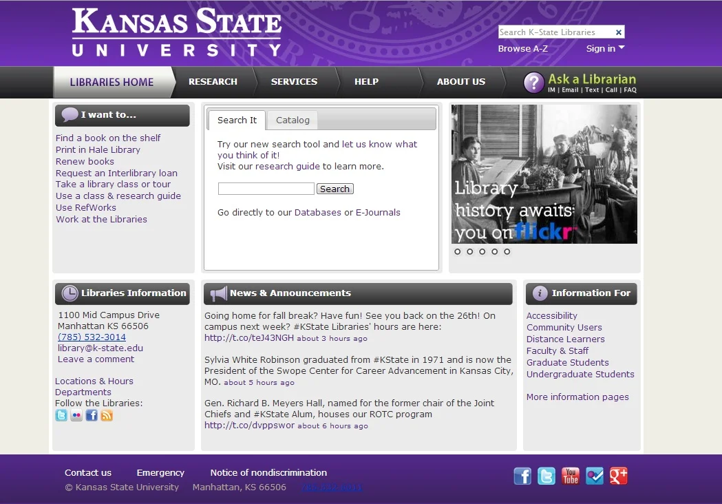 Redesigned Kansas State University Libraries Web site.
