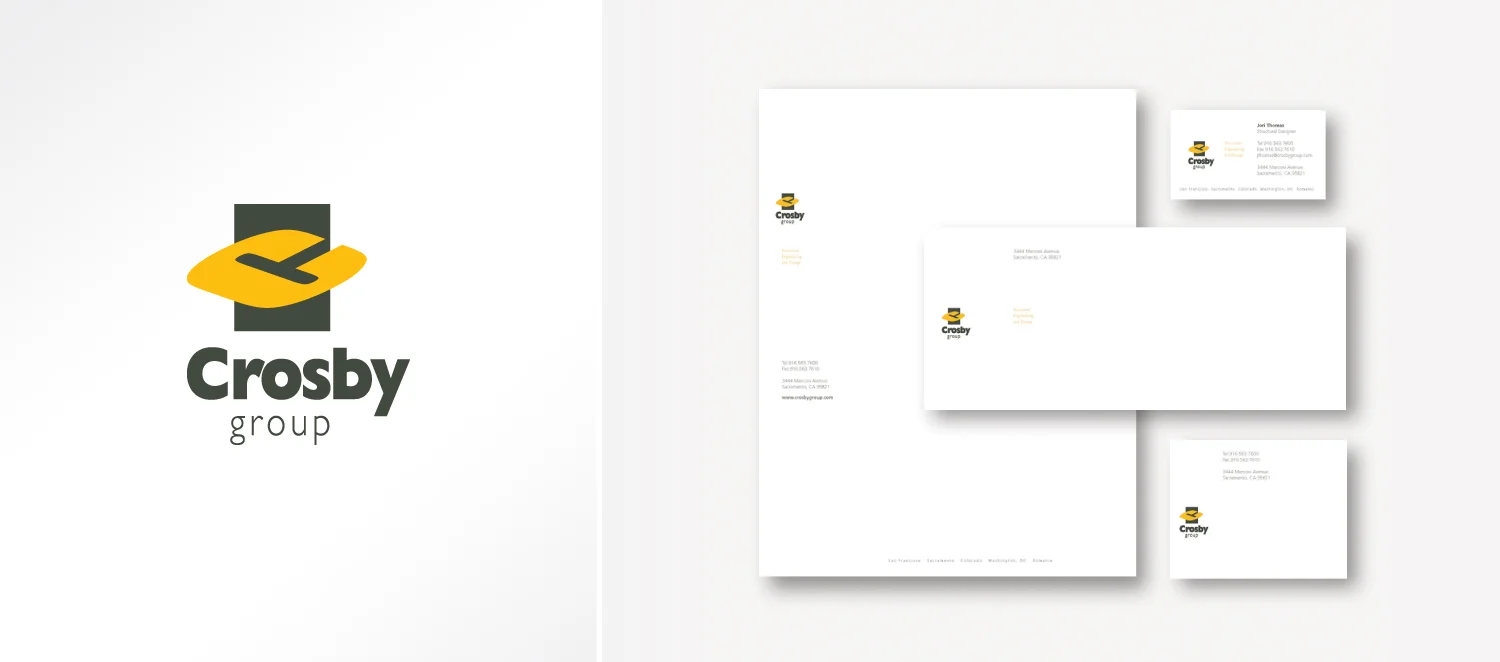 Crosby Group final logo and stationery system.