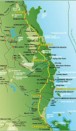 Map Of Towns Between Townsville And Cairns Attractions — Cardwell Beachfront Motel