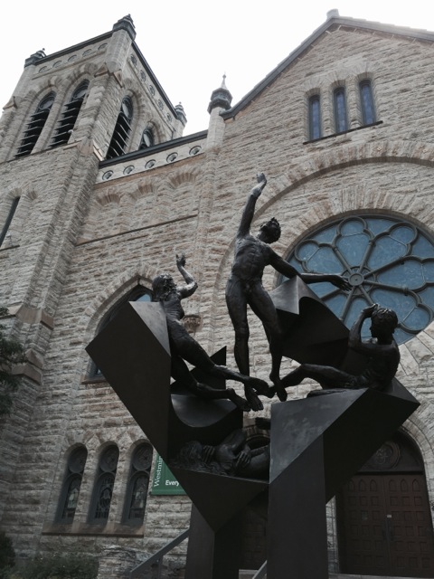   The beautiful sculpture in front of a church...  