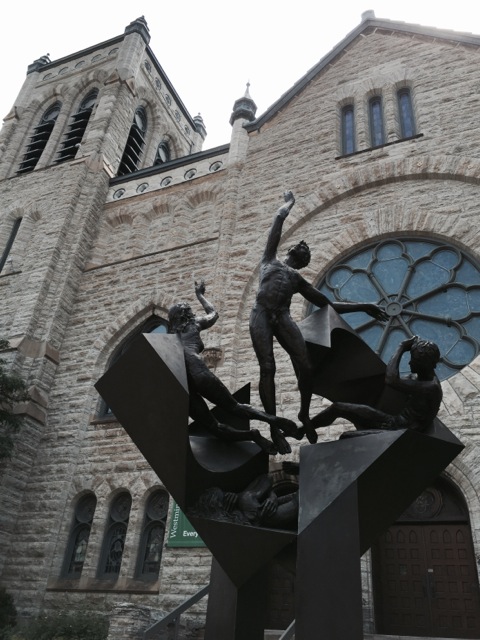 The beautiful sculpture in front of a church...