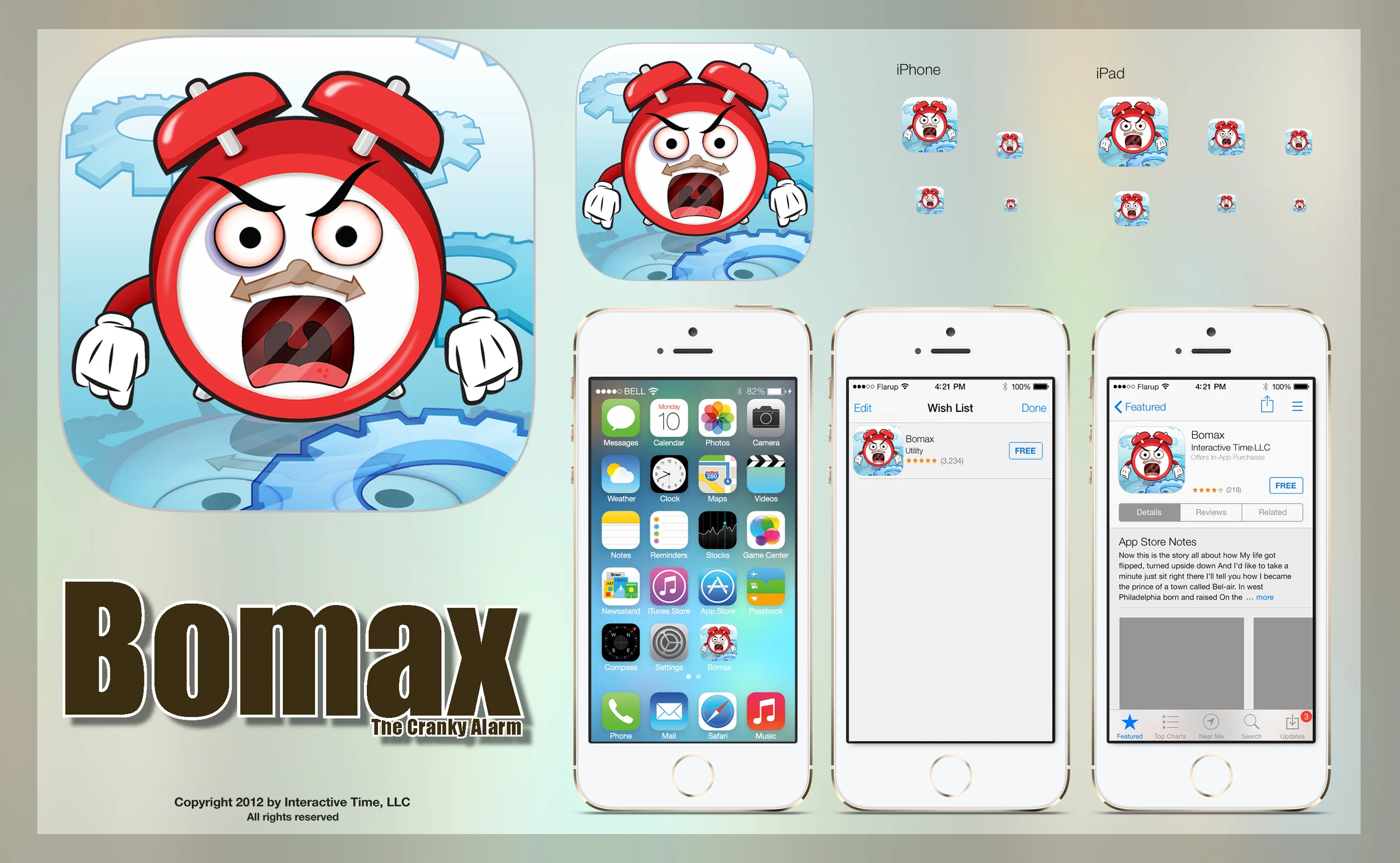 Bomax the Cranky Alarm iOS icon sheet