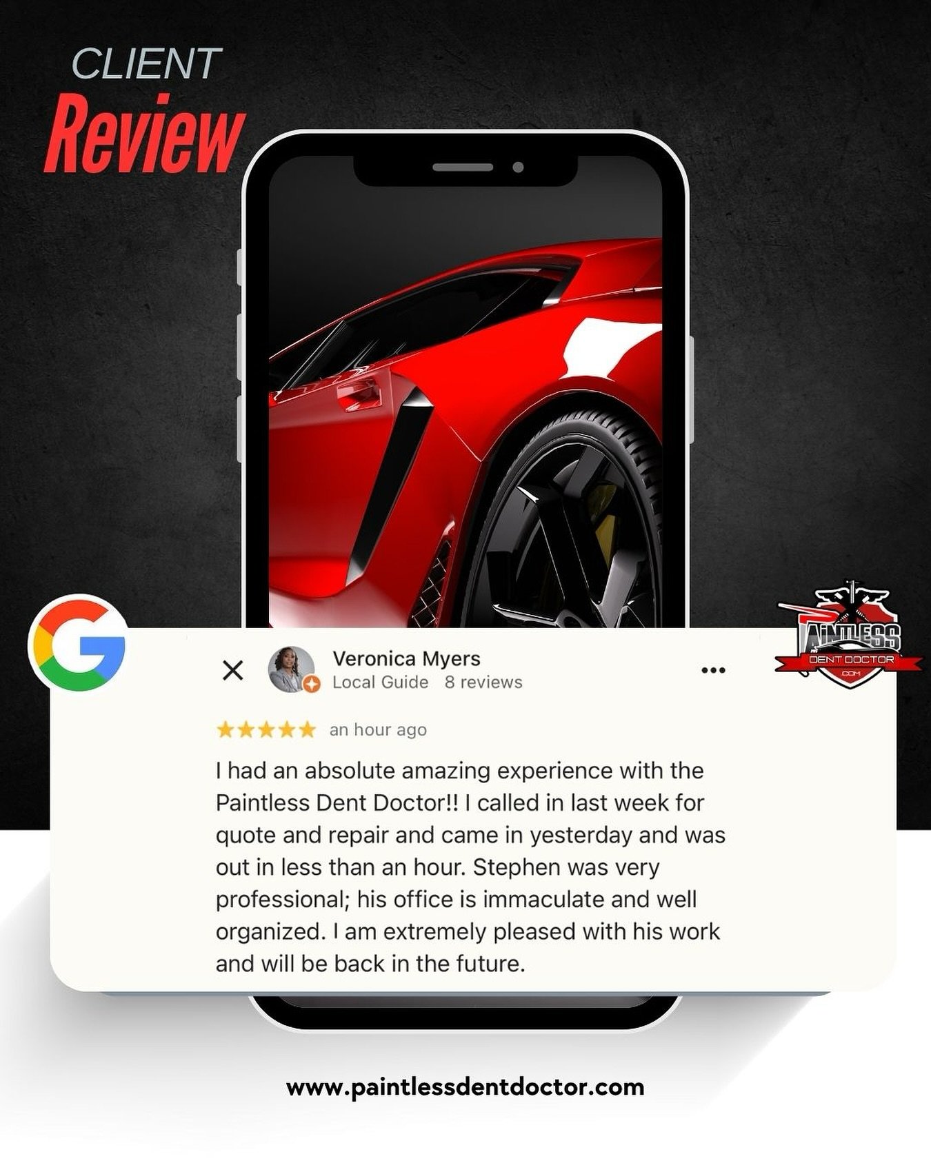 Another One ☝🏾 Paintless Dent Doctor #googlereviews 

Our Services:

Paintless Dent Repair (PDR):
&diams;️ Door Dings
&diams;️ Creases
&diams;️ Large Dents 
&diams;️ Hail &amp; Acorn Damage
&diams;️ Body Line Dents 
&mdash;&mdash;&mdash;&mdash;&mdas